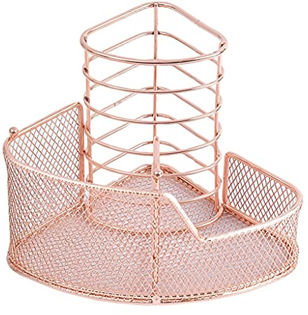 Exquisite Rose Gold Mesh Pen Holder Triangle-shaped Metal Stationery Storage Holder 3 Compartment For Office Home School Phone Stand For Desk Car Gold Cute
