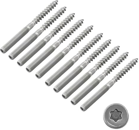 Lot de 10 vis à double filetage M10 x 200 mm - Vis à bois à six pans creux - En acier au carbone - Pour le montage de meubles et de produits en bois