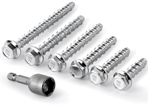 KOVSGQ Tornillos de Hormigón Tornillos para Hormigón sin Tacos Cabeza Hexagonal 20Stk M8x60 con Arandela Fijación Metálica Incluir Llave de tubo Hexagonal para Mampostería Arquitectura Industria