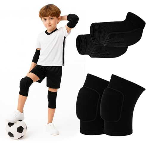 4-teiliges Set mit Knieschützern und Ellbogenschützern, Knieschoner Handball Kinder Weiches Verdickung für Handballtraining und Spiel, Elastische Kollision Vermeidung Für Handball FußBall Wrestling