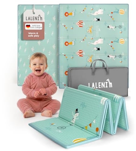 Laleni Krabbelmatte Baby 150x180x1 cm - wasserdichte Spielmatte Baby faltbar - isolierende Bodenmatte Kinder - weich & schützt vor kaltem Untergrund - Krabbeldecke outdoor & indoor - Zirkus-Motiv