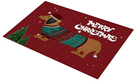 Stylebest Fußmatte „Merry Christmas Dackel“ aus Künstlicher Kokosfaser für den Außenbereich, Fußmatte „Weiner Dog Gifts“ für den Außenbereich Ihres Zuhauses, Willkommens-Fußmatte (1#-2)
