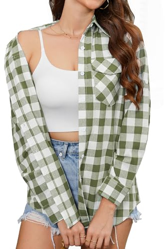 Stamain Chemise a Carreaux Femme Chemise à Boutons à Manches Longue Chemise à Carreaux pour Femmes Chemisier Country Top à Enrouler Décontracté Bureau Classique Fête avec Poches S-3XL