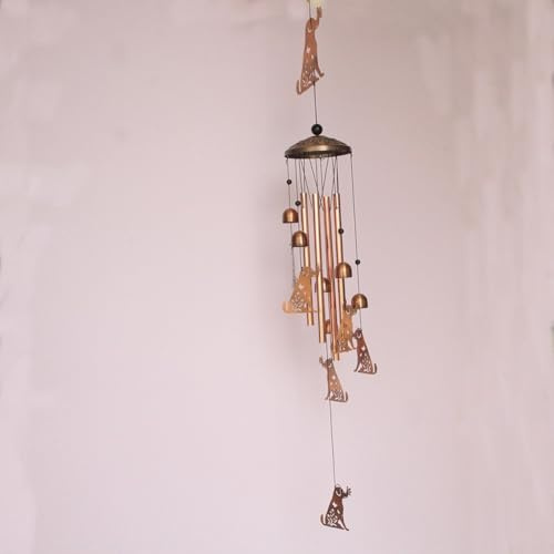 Pumixiy Windspiel aus Eisen, für den Außenbereich, Gartendekoration, niedliches Tiermotiv, wetterfest, Hellbraun für Hof, Veranda (Hunde-Windspiel)