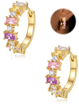 CASSIECA Ohrringe Silber 925, AAAAA+ Zirkonia Creolen Silber Gold für Damen | Hypoallergene Ohrringe, Creolen Silber 925 Wasserfest, Statement Ohrringe Bunt Weißer Zirkonia, Schmuck Damen mit Geschenkbox