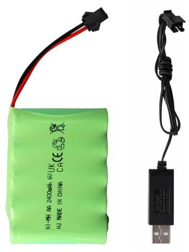 6V 2400mAh NiMH Battery Pack, Rechargeable SM-2P Plug with USB Charging Cable Suitable Compatible with RC/Remote Control Cars, Buggy, Boats, Helicopter, Airplane, Airsoft Guns