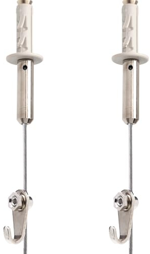 Gancho para colgar cuadros | Gancho RM con ajuste manual | Cable de acero de 2 m | Altura regulable sin herramientas | Soporta hasta 15 kg | Incluye taco expansivo - 2 unidades