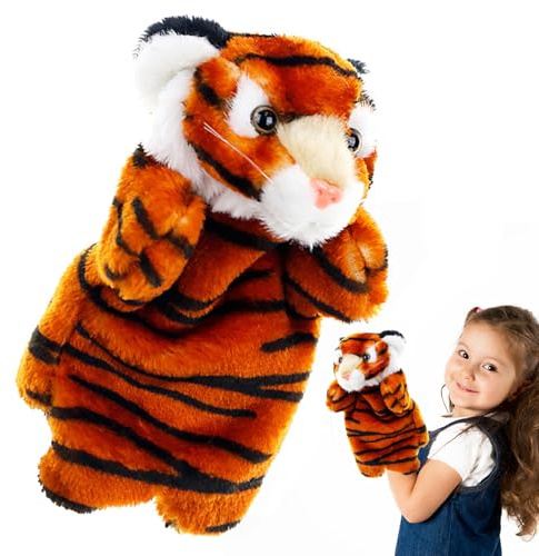 Tiger-Handpuppe – 100 G Stofftier-Handspielzeug Und Lustig, Verspieltes Design Für Kinder, Beweglicher Mund, Kräftige Schwarze Streifen Und Wilde Funktionen, Fantasievolles Spielen, Showtheater,