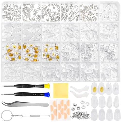 gyoyede Glasses Repair Kit,Spectacle Repair Kit Include 72 Pairs Glasses Nose Pad,6 Types Eyeglass Screws,Screwdriver, Tweezers, Glasses Cloth,Eyeglass Repair kit for Glasses, Sunglasses and Watch.