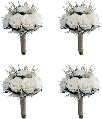 Tuminfar 4X Bouquets de Mariée pour Mariage, Bouquet de Fleurs de Rose Artificielle Mariée Demoiselle d'honneur Tenant Une Fleur, Bouquet de Demoiselle d'honneur