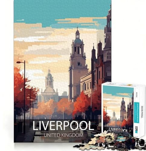 Liverpool Cityscape Poster 1000-piece Puzzle for Teenagers Sharp Mind Serene Game Family Pastime Perfect Art (38x26cm)