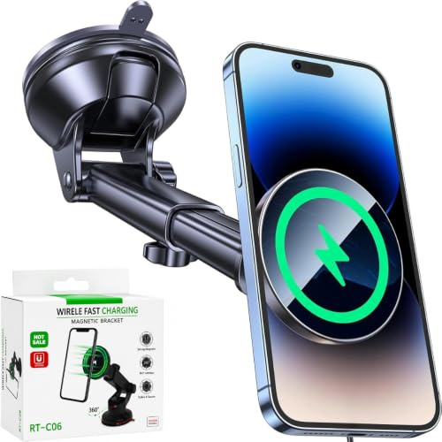 Wireless Car Mount Charger [15W Fast Charging] [Strongest Magnets] [360°Rotatable & Strong Suction Power] Magnetic Holder For Dashboard & Windshield Compatible with 17/16/15 pro max plus mini & More