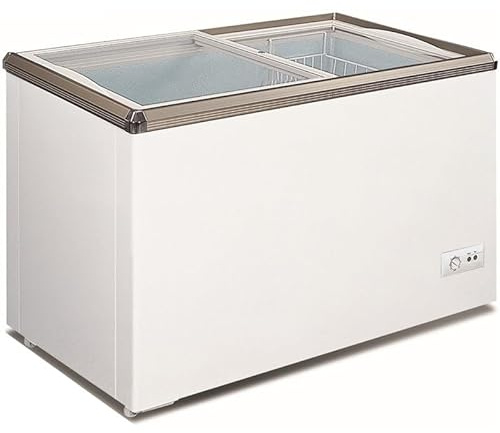 Commercial Display Chest Freezer 230L, Professional Curved Glass Sliding Lid Deep Freezer with 3 Storage Baskets, LED Lighting, -18°C to -24°C