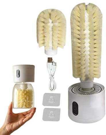 Cepillo eléctrico para botellas, limpieza con cabezal de cepillo largo y corto, cepillo de limpieza para botellas de agua, para casa, apartamento, restaurante, bar, taza de viaje, vaso, jarrón de