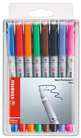 STABILO - Folienstift - OHPen universal - wasserlöslich fein - 8er Pack - mit 8 verschiedenen Farben