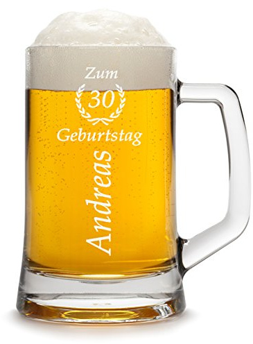 polar-effekt Bierkrug mit Gravur 0,3 l - Name und Jahr im Ährenkranz | Klassischer Bierseidel aus Glas mit Henkel – persönlicher Ährenkranz mit Name und Jahr für ein Geschenk zum Geburtstag.