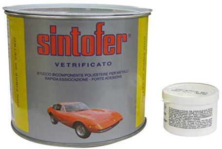 'SintoFer' vetrificato Mastic pour carrosserie et nautique bi-matière Polyester, avec fibres de verre incorporées. Pour le renfort et remaniement des parties manquantes.