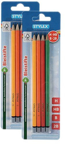 Stylex Sparpack: 2 x 4 Holzbleistifte, H, HB, B, 2B (26015)
