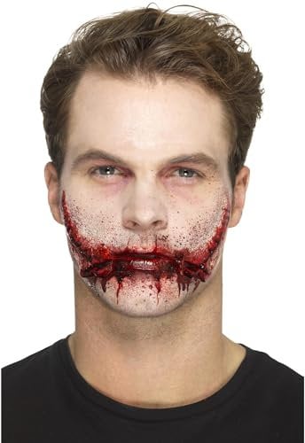Smiffys Make-Up FX, Latex Stitched Smile Wounds, R with Adhesive, Cosmetics and Disguises Fancy Dress, Halloween Dress Up Cosmetics & Disguises.