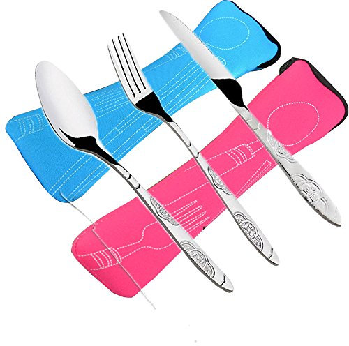 6 PCS Juegos de cubiertos Cuchillos, tenedores, cucharas, Paquete de 2 vajillas de acero inoxidable ligero vajilla con maletín perfecto para Caminando Camping Picnic Trabajando Caminando Inicio.