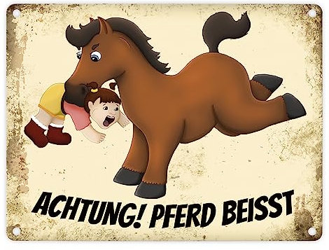 trendaffe Metallschild mit Pferde Motiv: Achtung! Pferd beisst (15x20 cm, Aluminium)