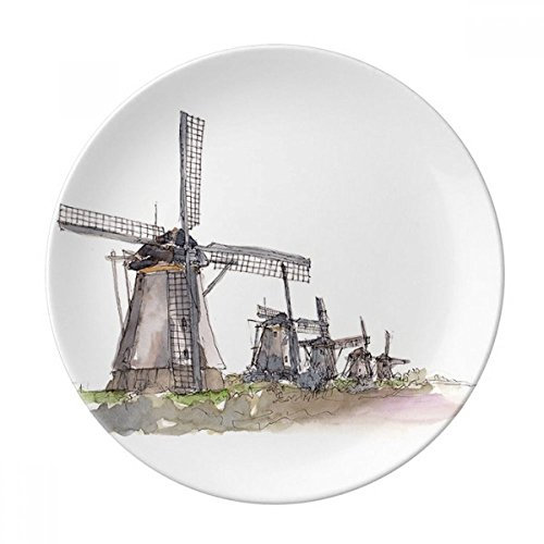 DIYthinker Windmühle in Holand Dekorative Porzellan Dessertteller 8-Zoll-Dinner Home Geschenk 21cm Diameter Mehrfarbig