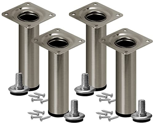 Stahlia Möbelfüße verstellbar (4er Set) Edelstahl Gebürstet 18cm Höhe belastbar bis 50kg Sofafüße Schrankfüße Möbelbeine höhenverstellbare Füße Metallbeine
