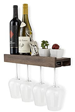 Rustic State Smith Wooden Wine Bottle and Wine Glass Holder Wall Mount, Walnut