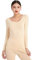 Mcilia Women's Ultrathin Modal Thermal Baselayer Top Scoop Neck Long Sleeve Undershirt Beige Large (UK Size 16 18)