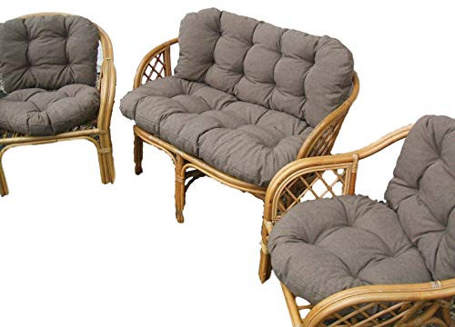 EIN Set Kissen für Ratan und passend für die meisten Dieser Art von Rattanmöbeln. 2 Sessel + Sofa. Hergestellt aus Baumwolle und POLYURETHAN-Schaum-GRANULAT (Dunkelbeige)