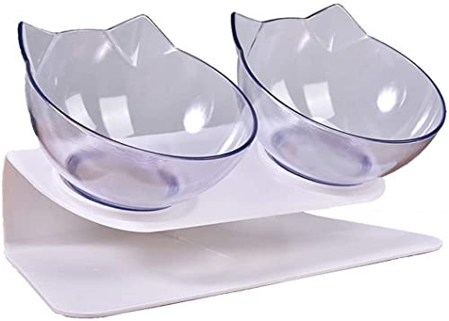Cat Bowls 15° Tilted Platform Feeder Raised Feeding Double Bowl with Stand for Pet Food Water