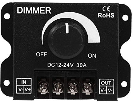 Atenuador de interruptor LED, controlador de atenuación de luz de tira de color único de 12V-24V 30A con función de encendido/apagado de perilla Interruptor de atenuación de operación manual PWM