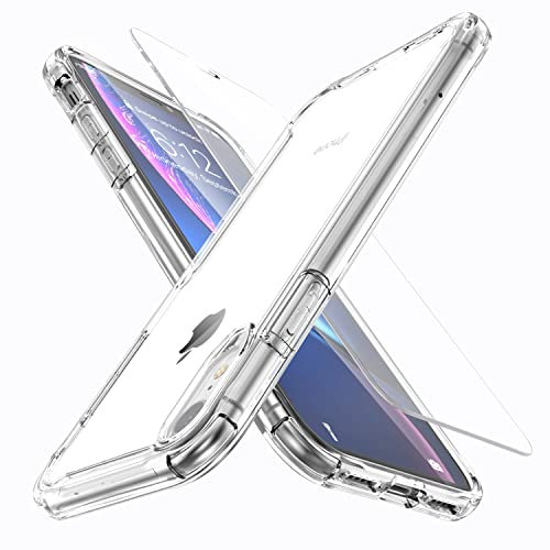 ORETECH Coque pour iPhone XR (6.1 Pouces) avec 2 Verre Trempé Protection écran,Antichoc Mince Dur PC TPU Silicone Coque iPhone XR Antichoc Etui iPhone XR Case,Transparent