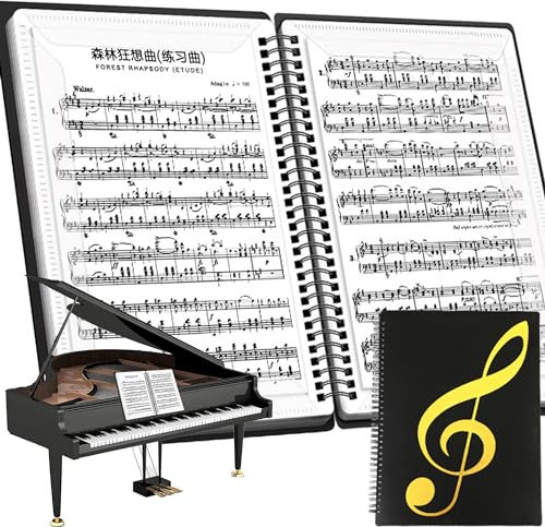 XUBX Notenordner A4, Ordner für Musikdateien, Musik Ordner, Music Sheet Chormappe, Notenordner für Klavier, Notenheft Klemmbinder Aufbewahrung mit 60 Taschen Clef, Notenblatthalter, Notenmappe
