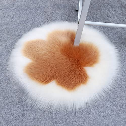 SWECOMZE Rund Sitzkissen Faux Lammfell Schaffell Blütenblatt Sitzauflage Fell Optik Nachahmung Wolle Teppich Stuhl Sofa Matte 50cm (Weiß Kaffee)