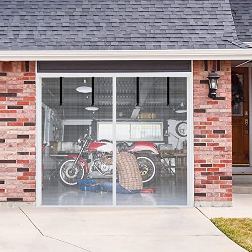 Garagentorschutz mit 4 Umreifungsbändern für 1 Autogarage, 2,7 x 2,1 m, Fiberglas-Netz, Türschutz mit Verschluss, beschwerter Boden, langlebig, magnetisch, strapazierfähig,