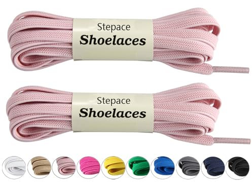 Stepace Lacets Élastiques [2 Paires] 6mm de Qualité Lacets Plats pour Chaussures de Sport, Course de Chaussures Pink 120