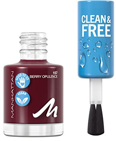 Manhattan Clean und Free Nail Polish, Fb. 157 Berry Opulence, atmungsaktiver Nagellack, vegan, 8 ml