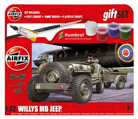 Airfix Hanging Model Car Kits - A55117A Willys MB Jeep Building Set, 1:32 Scale Vehicle Kit for Adults & Kids 8+ - Models Military Gifts for Men to Build, Skill Lvl. 1