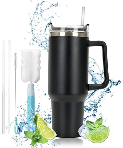Doppelwandiger Edelstahl Vakuum Isolierbecher,Tragbare Autobecher Becher Tumbler,Isolierter Thermo Trinkbecher Edelstahl mit Griff,Thermobecher 1180 ML (40OZ)