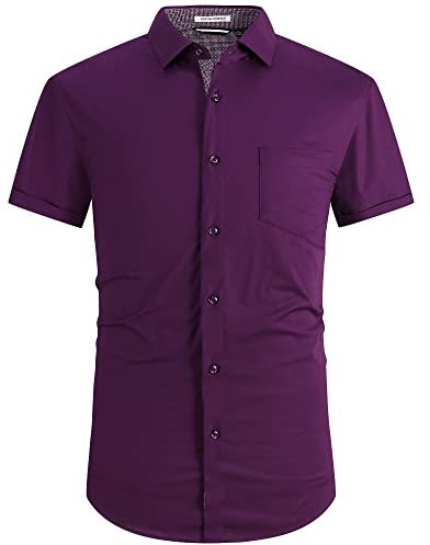 Esabel.C Chemise à manches courtes pour homme, coupe droite, décontractée, boutonnée, violet, Taille XL