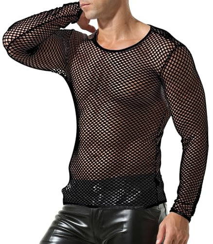 Camiseta sin Mangas de Rejilla para Hombre, Camiseta de Malla de Manga Larga, Camisetas sin Mangas Huecas