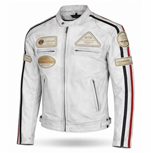 PRO FUTURE Motorradjacke aus Leder für Herren ASPIDEX Vintage Custom & Café Race Harley Stil, grau, L