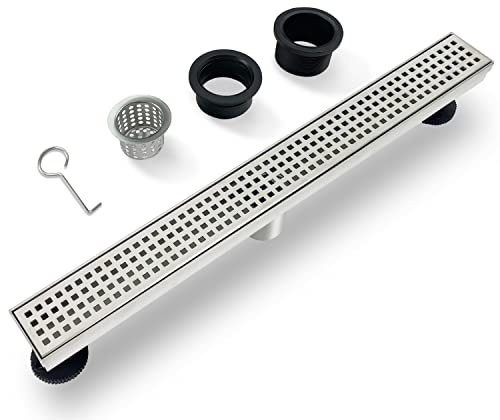 TECFORG 24 Zoll lineare Duschrinne gebürstet rechteckiger Bodenablauf Abflussgitter, SUS304 Edelstahl CUPC Zertifikat