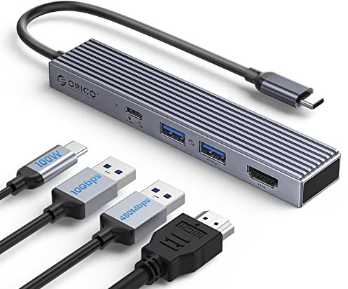 ORICO USB Hub 3.2, Concentrador USB C, Adaptador multipuerto 4 en 1 con Puerto USB 3.2 de 10 Gbps, HDMI 4K@60Hz, Carga PD100w, USB 3.2 para portátiles DELL/Surface/HP/Lenovo