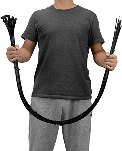 XINGO Bridas largas negras, 1500 mm x 9 mm, resistencia a la tracción con 80 kg, juego de 20 bridas largas, cable de nailon resistente a los rayos UV, cremallera para la gestión de cables