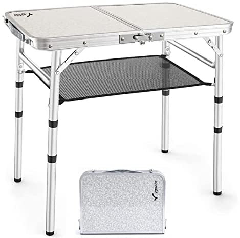 YYGDOBS Tragbarer Klapptisch, 61 x 40,6 cm, Aluminium, kleiner Picknick-Campingtisch, leichter Beistelltisch für drinnen und draußen, Garten, Van, LKW, Wohnmobil (3 verstellbare Höhen, 25,4 cm/48,3