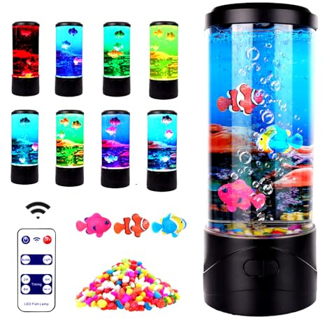 Bubble Fish Lava Lamp 8 Color Changing LED Fish Night Light Aquarium Tank Table Mood Lamps for Adults Kids with Remote Control Home Office Decor Christmas Gifts (Bubble Fish lamp)
