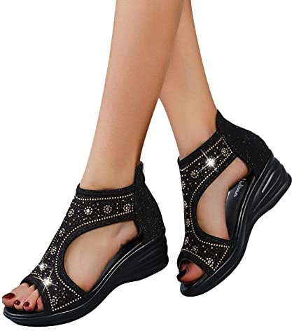 Fulidngzg Orthopädische Schuhe Damen Fersensporn Elegant Weich Zehentrenner Rollingsoft Torthopädische Sommerschuhe Comfort mit Fussbett Sandaletten Plateau Keilabsatz Outdoor Trekking Clogs Sandalen