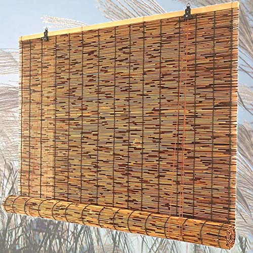 ZHJSHOU Carbonisation Rideau de Roseau Store Bambou Exterieur,Rideau Bambou/Store Venitien Bois/Store Fenetre Occultant,Rideau de Paille avec Levage,pour Balcon Jardin,45x120cm(WxH)